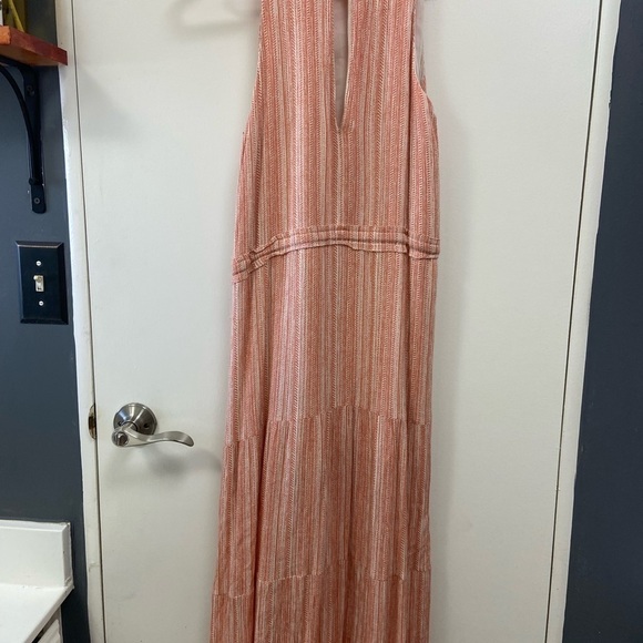 Honey punch orange and white maxi dress w front tassel tie - Picture 6 of 8